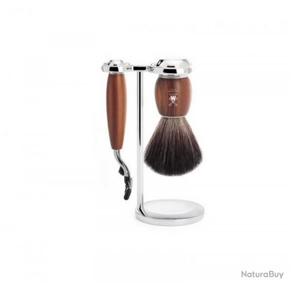 Set de rasage Mach3 "Vivo" 3 pices, Manche bois de prunier, Poils pur noir [Mhle]