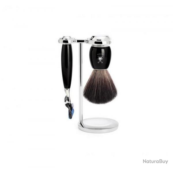 Set de rasage Fusion "Vivo" 3 pices, Manche rsine noire, Poils fibre synthtique noire [Mhle]