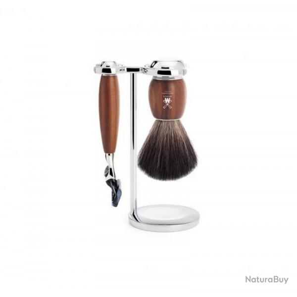 Set de rasage Fusion "Vivo" 3 pices, Manche bois de prunier, Poils pur noir [Mhle]