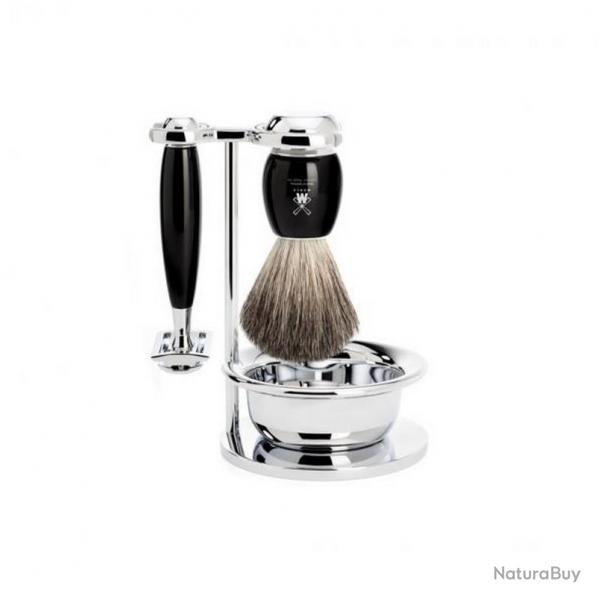 Set de rasage "Vivo" 4 pices, Manche rsine noire [Mhle]