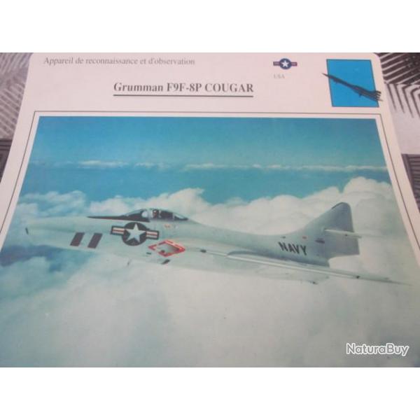 FICHE  AVIATION  TYPE  DE RECONNAISSANCE ET D OBSERVATION   / GRUMMAN F9F 8P COUGAR  USA