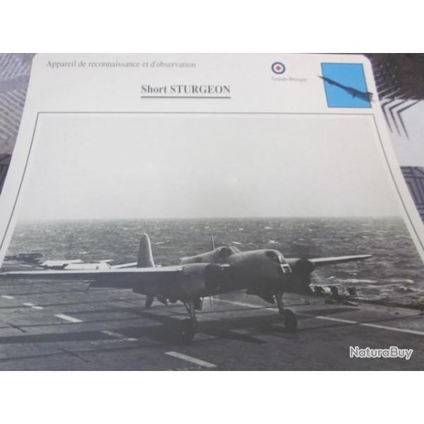 FICHE  AVIATION  TYPE  DE RECONNAISSANCE ET D OBSERVATION   / SHORT STURGEON  G BRETAGNE