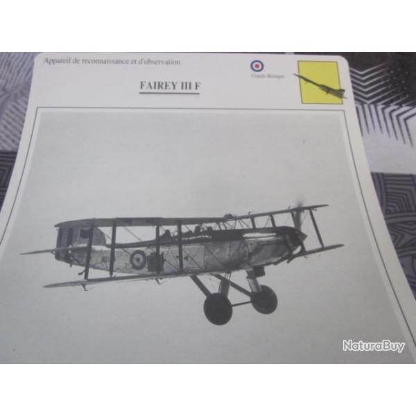 FICHE  AVIATION  TYPE  DE RECONNAISSANCE ET D OBSERVATION  /  FAIREY III F  G BRETAGNE