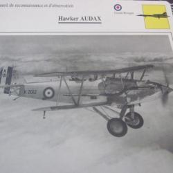 FICHE  AVIATION  TYPE  DE RECONNAISSANCE ET D OBSERVATION  / HAWKER AUDAX G BRETAGNE