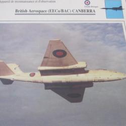 FICHE  AVIATION  TYPE  DE RECONNAISSANCE ET D OBSERVATION  / BRITISH EECo BAC CANBERRA  G BRETAGNE