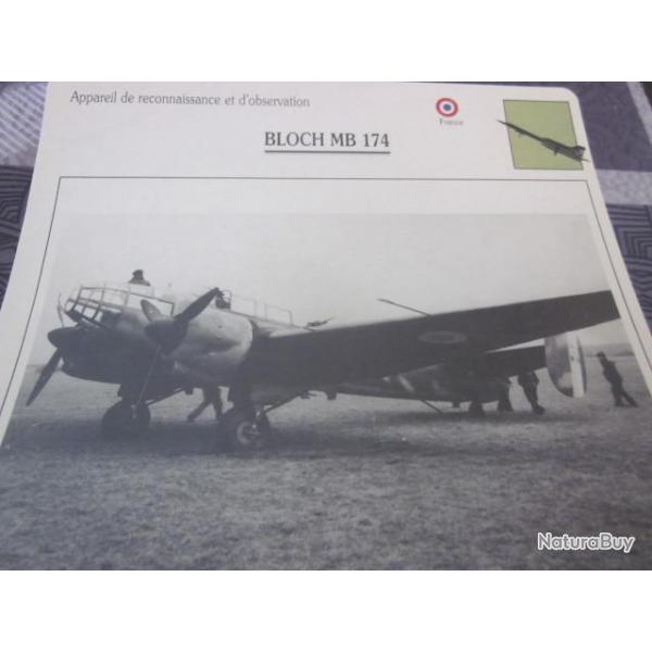 FICHE  AVIATION  TYPE  DE RECONNAISSANCE ET D OBSERVATION  / BLOCH MB 174  FRANCE