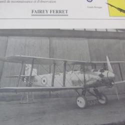 FICHE  AVIATION  TYPE  DE RECONNAISSANCE ET D OBSERVATION  / FAIREY FERRET  G BRETAGNE