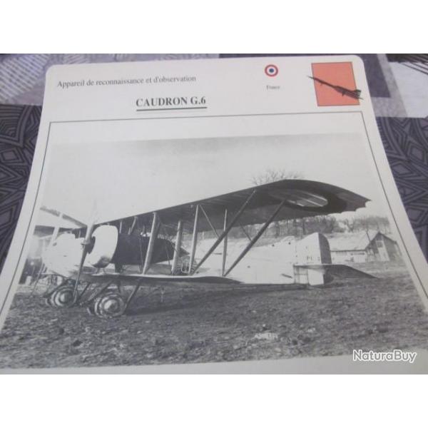 FICHE  AVIATION  TYPE  DE RECONNAISSANCE ET D OBSERVATION  / CAUDRON G 6  FRANCE