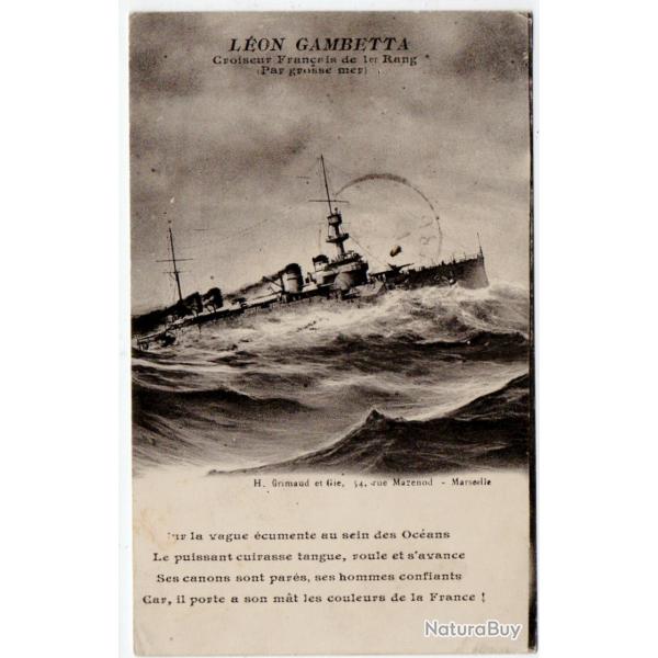 CPA - Marine Militaire - LON GAMBETTA - Croiseur Franaise de 1er Rang Par grosse mer N 015