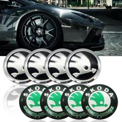 Lot de 4 Sticker Centre de Roue Moyeu Wheel cap Voiture Skoda Diametre 56mm