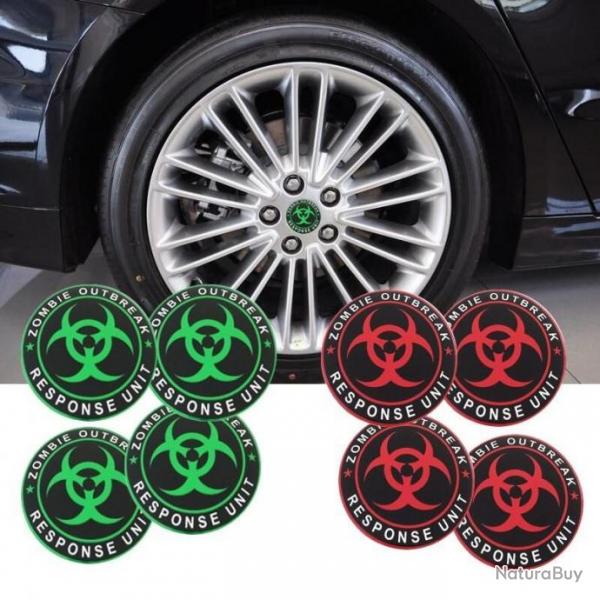 Lot de 4 Sticker Centre de Roue Moyeu Wheel cap Voiture Zombie Outbreak D 56mm