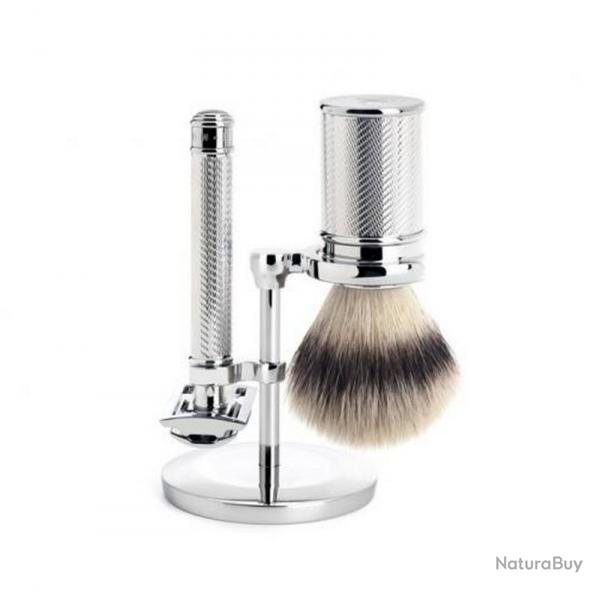 Set de rasage "Tradition" 3 pices, Manche chrom, Poils fibre synthtique argente [Mhle]