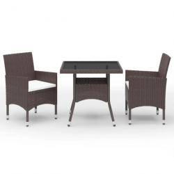 Mobilier à dîner de jardin 3 pcs Marron Résine tressée et verre 3058311