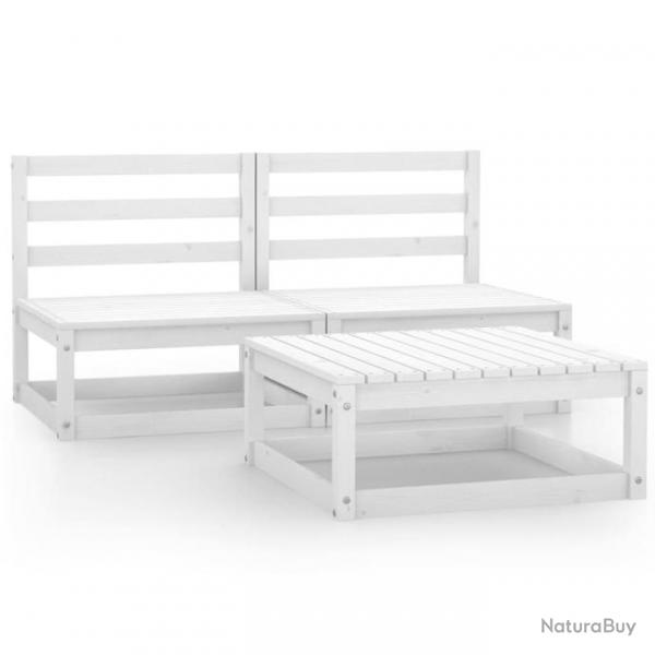 Salon de jardin 3 pcs Blanc Bois de pin massif 3075235