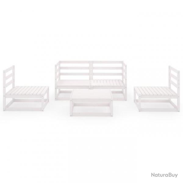 Salon de jardin 5 pcs Blanc Bois de pin massif 3075385