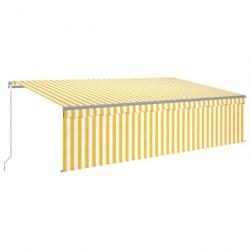 Store Auvent rétractable manuel avec store LED 5x3 m Jaune et blanc 3069463