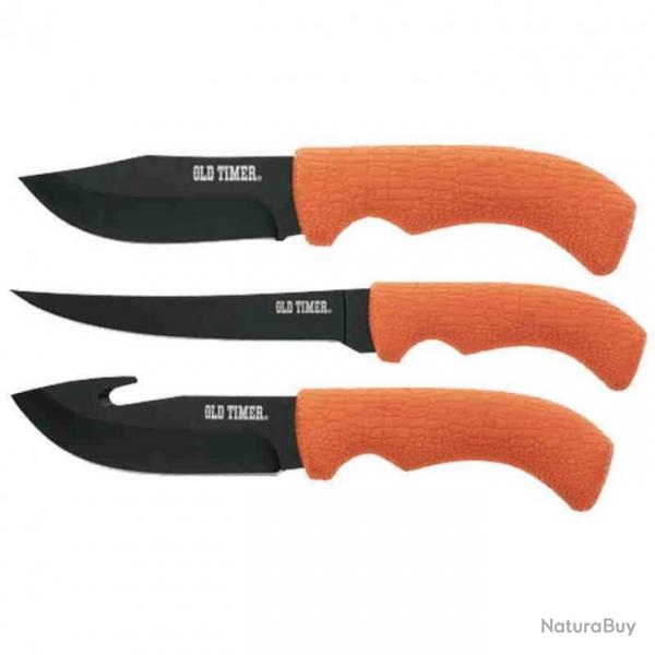 Set de 3 Couteaux Schrade Old Timer Orange Lames 7Cr17MoV Etui Nylon SCHP1158659