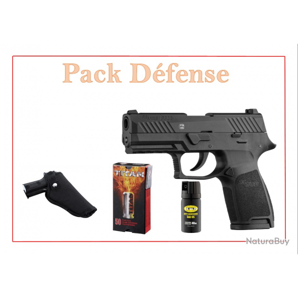 Pack Pist SIG SAUER P320 noir 9mm P.A.K. + 50 munitions + holster + arosol