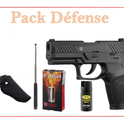 Pack Pist SIG SAUER P320 noir 9mm P.A.K. + 50 munitions + holster + aérosol + matraque
