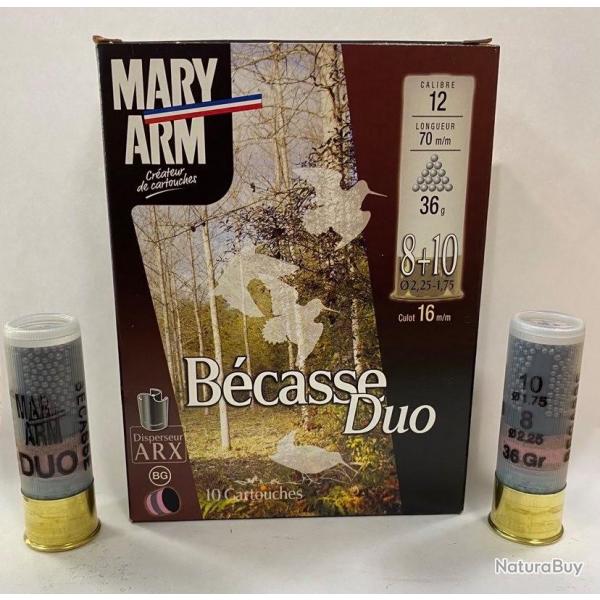 10 CARTOUCHES MARY ARM BECASSE DUO 36 CALIBRE 12/70 PLOMB 8+10