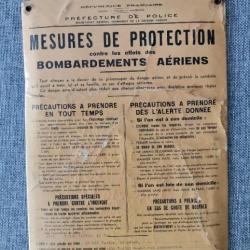 Panneau mesures protection bombardements aériens Paris WW2
