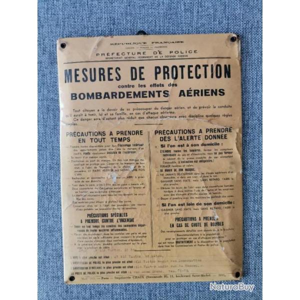 Panneau mesures protection bombardements ariens Paris WW2