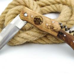 Balance couteau manche en bois d'olivier avec tire bouchon idée cadeau