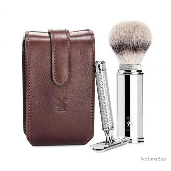 Trousse rasage de voyage "Travel" scurit, tui cuir brun [Mhle]