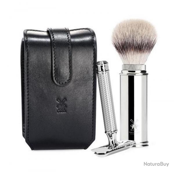 Trousse rasage de voyage "Travel" scurit, tui cuir noir [Mhle]