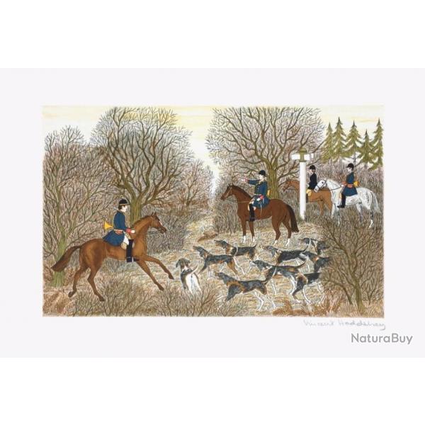 Lithographie signe du peintre Vincent Haddelsey - Chasse  courre en France