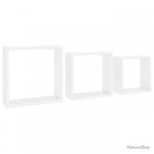 tagres murales sous forme de cube 3 pcs Blanc MDF 323949