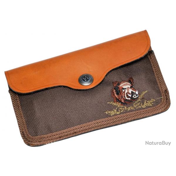Pochette Januel Toile Et Cuir Broderie Sanglier
