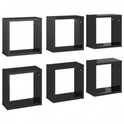 Étagères cube murales 6 pcs Noir brillant 30x15x30 cm 807021