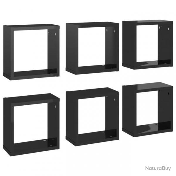 tagres cube murales 6 pcs Noir brillant 30x15x30 cm 807021