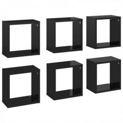 Étagères cube murales 6 pcs Noir brillant 26x15x26 cm 807048