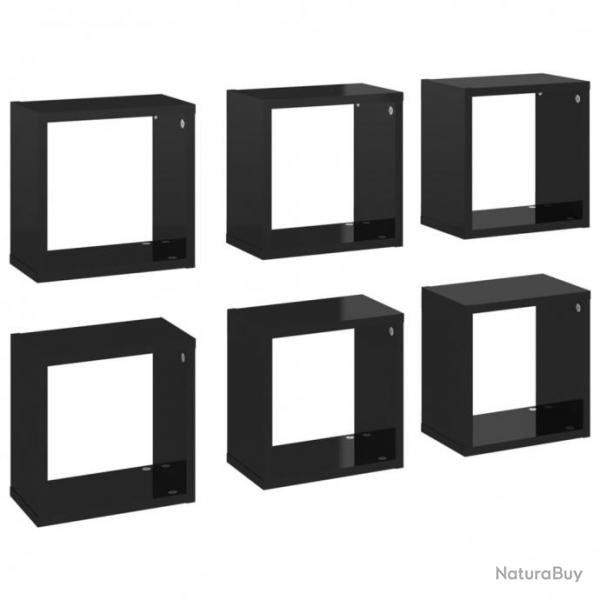 tagres cube murales 6 pcs Noir brillant 26x15x26 cm 807048