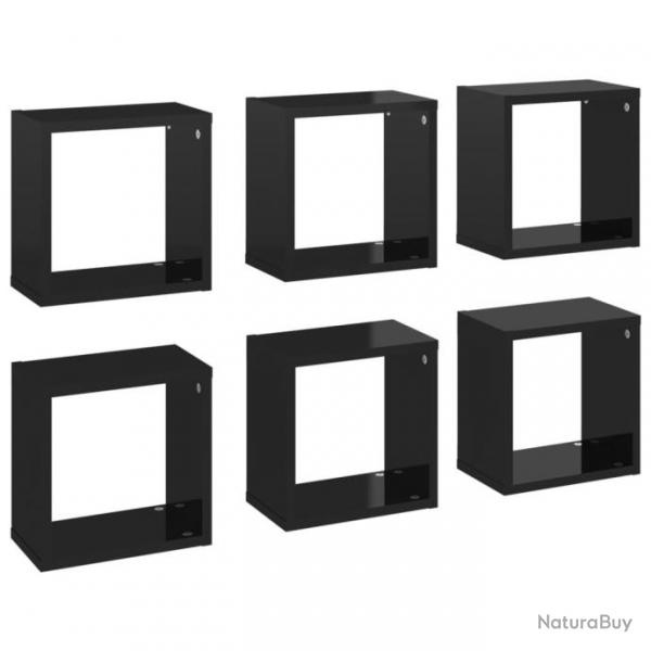 tagres cube murales 6 pcs Noir brillant 26x15x26 cm 807048