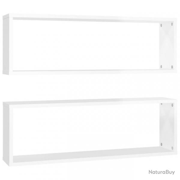 tagre cube murale 2 pcs Blanc brillant 80x15x26,5cm Agglomr 807124