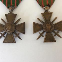 lot de 2 Croix de Guerre  - 1914-1915 avec 1 citation et 1914-1918 avec 2 citations