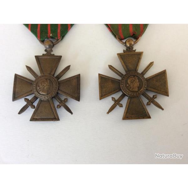 lot de 2 Croix de Guerre  - 1914-1915 avec 1 citation et 1914-1918 avec 2 citations