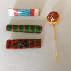 lot de 3 barrettes de décoration française + 1 insigne de la Sté des membres de la Légion d'honneur