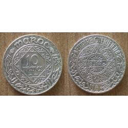 Maroc 10 Francs 1933 1352 Piece Argent Empire Cherifien Roi Mohammed V