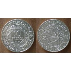 Maroc 10 Francs 1933 1352 Piece Argent Empire Cherifien Roi Mohammed V