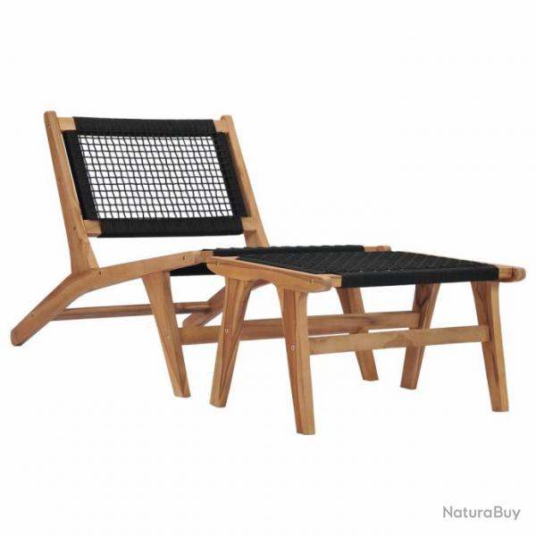 Chaise longue avec repose-pied Bois de teck solide et corde 49368