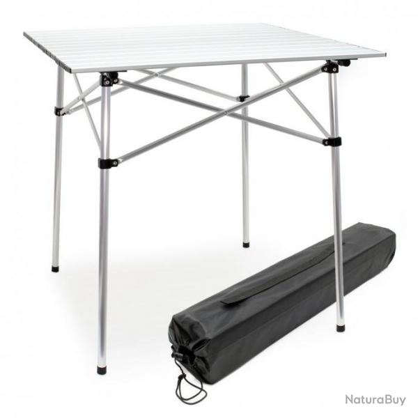 Table de camping en aluminium avec plateau de 70 cm et sac de transport argent 16_0000539
