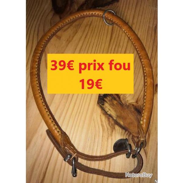 COLLIER CUIR ROND MARRON  40 CMS  superbe et COSTAUD  pour grands chiens      rond80