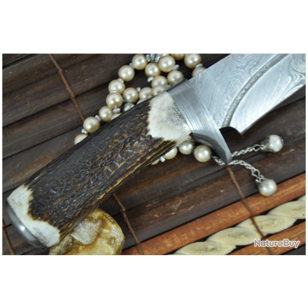 Couteau de chasse Damas et bois de cerf (4)