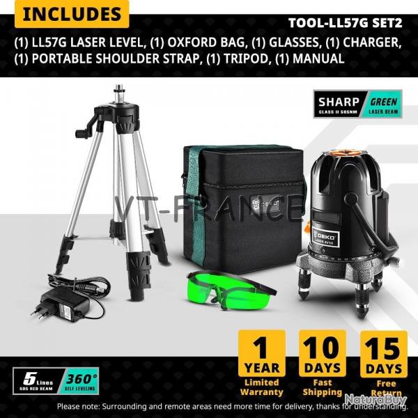 Niveau Laser Rotatif 360 Auto Nivelant 6 Points, Modele: LL57G SET2