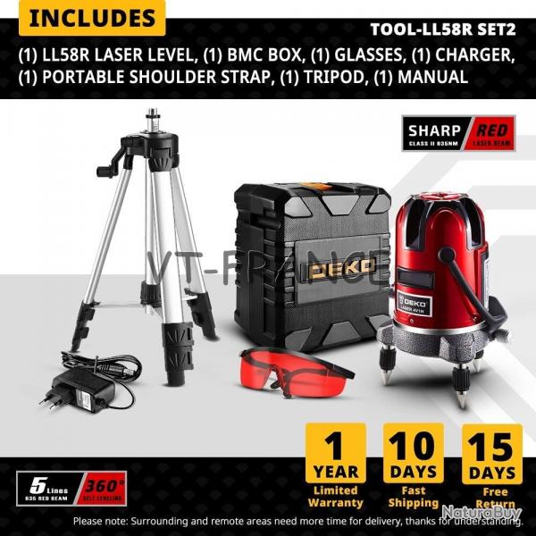 Niveau Laser Rotatif 360 Auto Nivelant 6 Points, Modele: LL58G SET2
