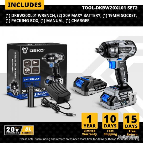 Cle a Choc Sans Fil 20V 350Nm 13mm, Modele: DKBW20XL01 SET2
